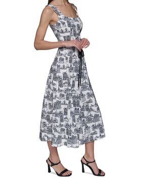 Sleeveless Black & White Printed Midi Dress